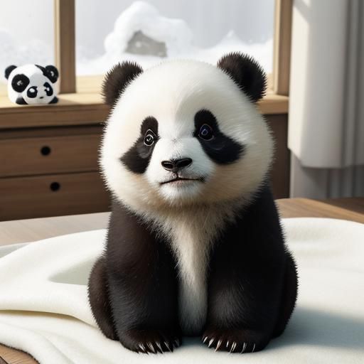 Adorable Baby Panda with Fluffy Fur and Bright Eyes