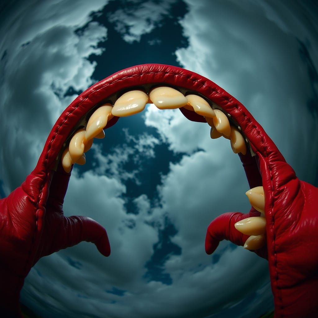Eerie Leather Teeth in a Fisheye Perspective