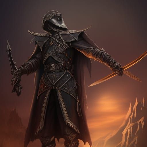 Bald Elf with Raven Mask in Detailed Matte Painting