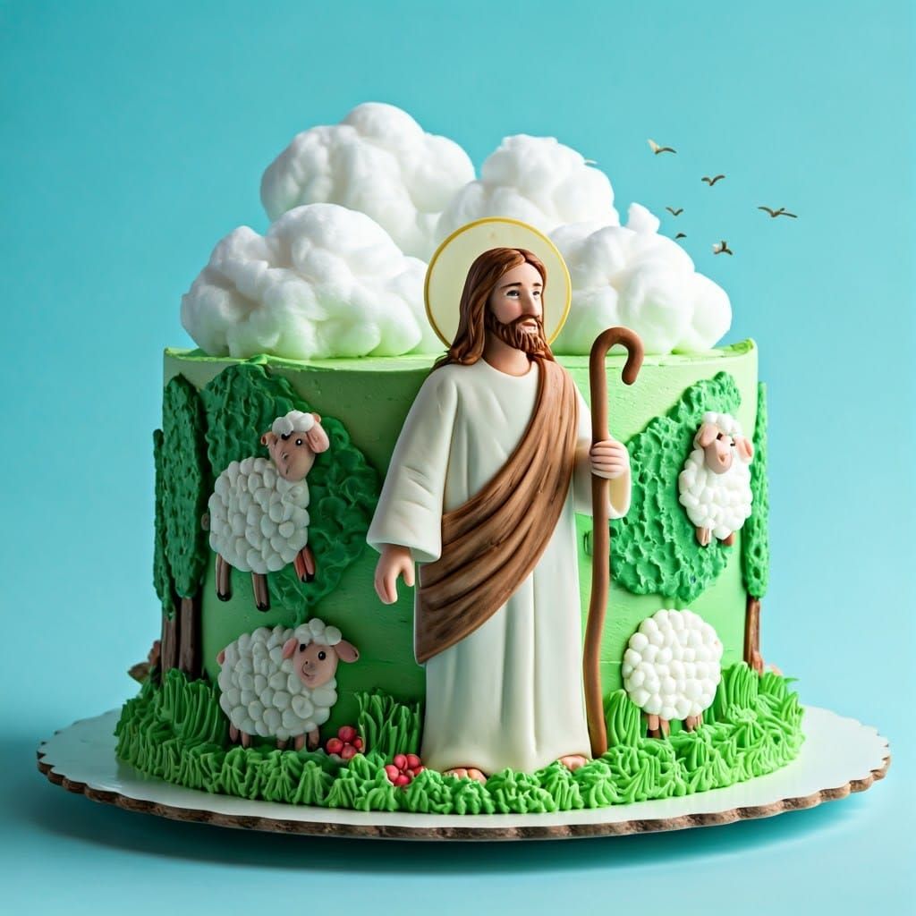 Festive Cake Depicting Jesus as Good Shepherd