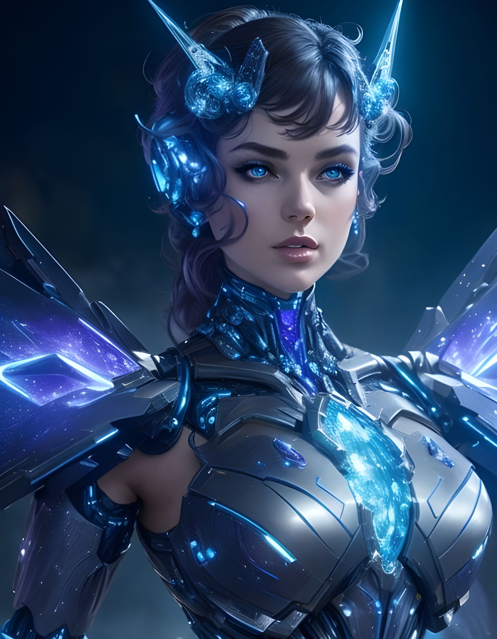 Sparkly Cavansite Cyborg Portrait in Fantasy Style