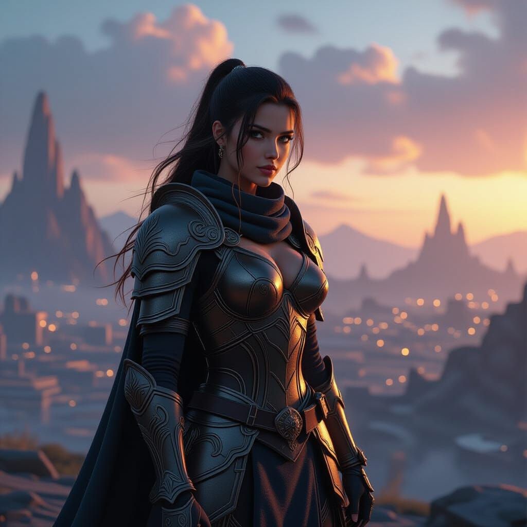 Armored Lina in Dystopian Landscape, 3D Game Cinematic