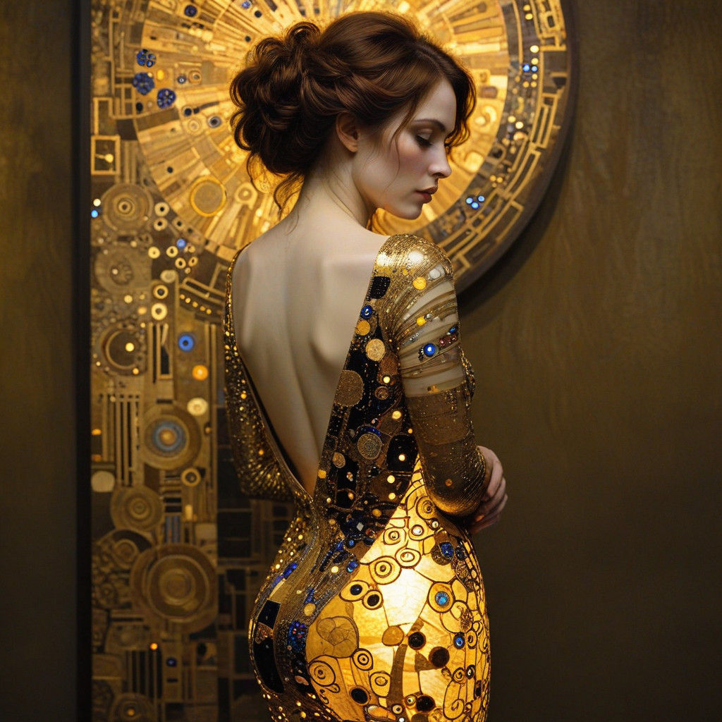 Gilded Art Nouveau Goddess in the Soft Light of an Ethereal....