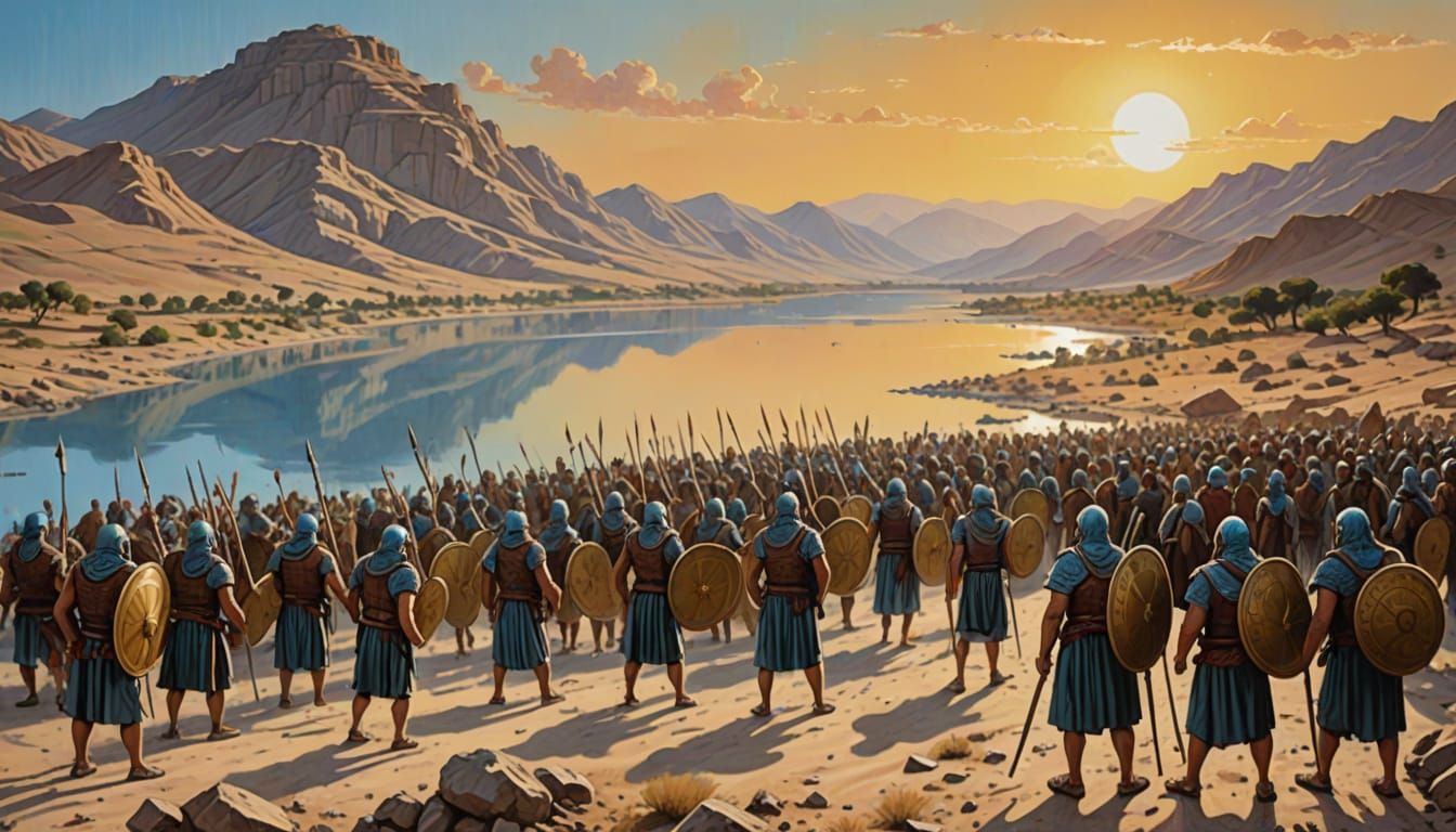 Ancient Hebrew Warriors Prepare for Battle at Dawn