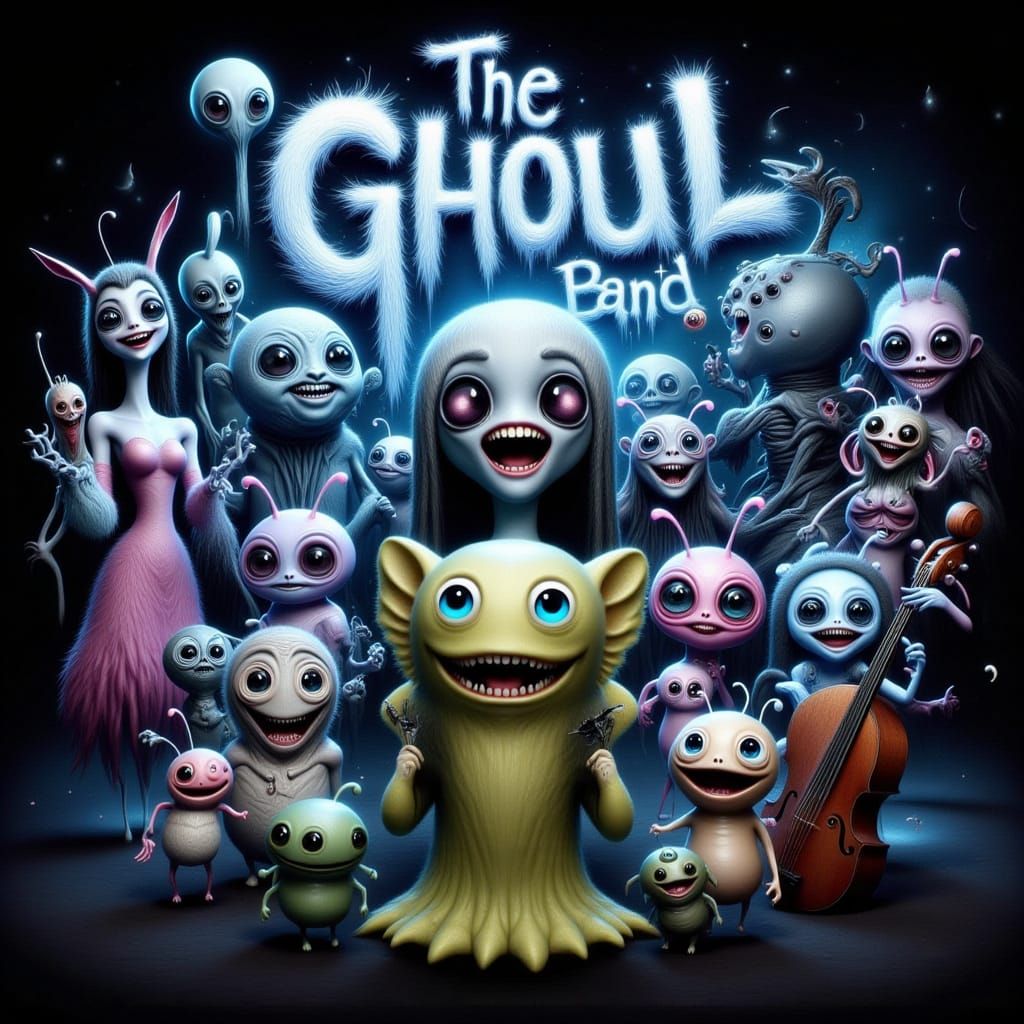 2010s animated movie musical poster. Several cute female gho...