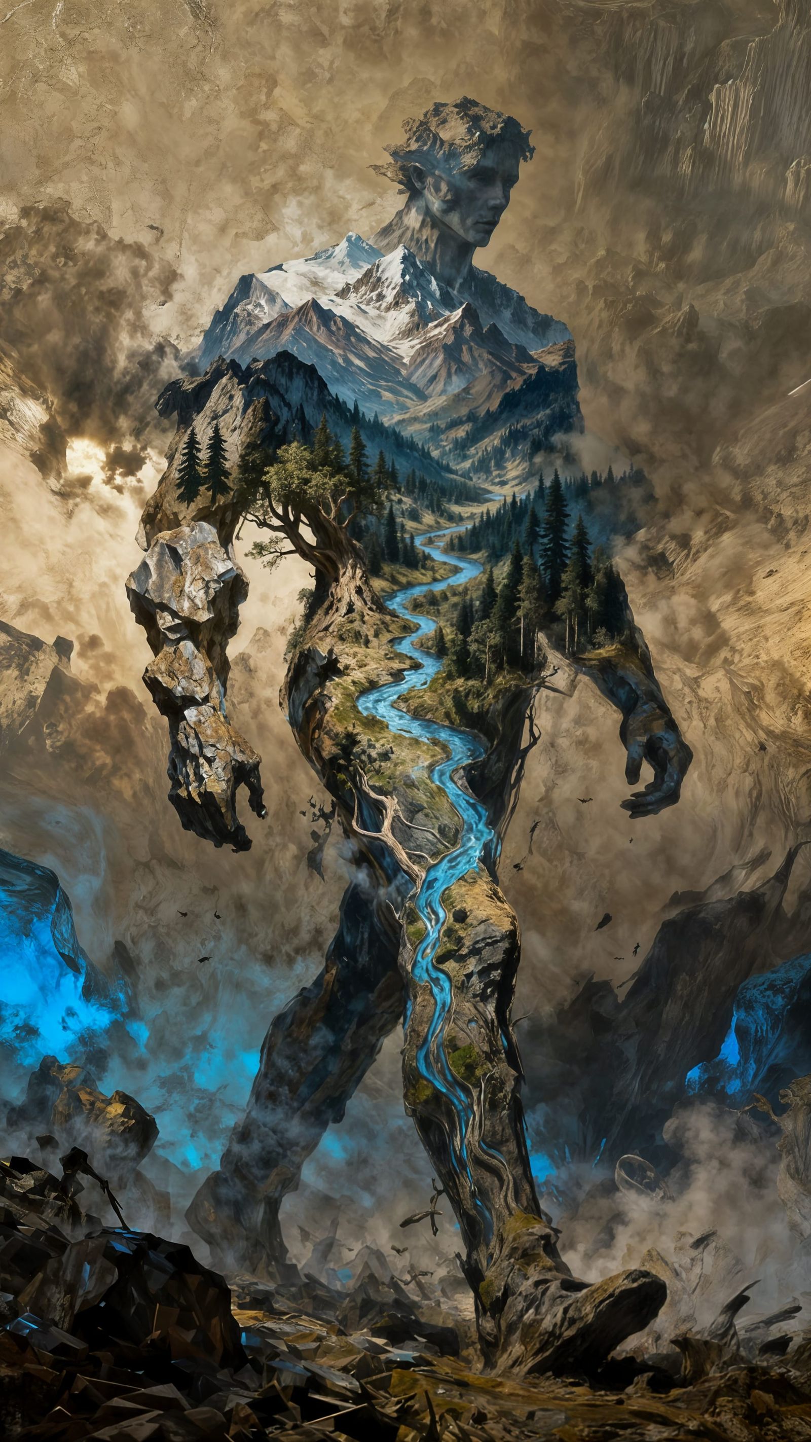 Surreal Giant Landscape Walking in Abstract Madness