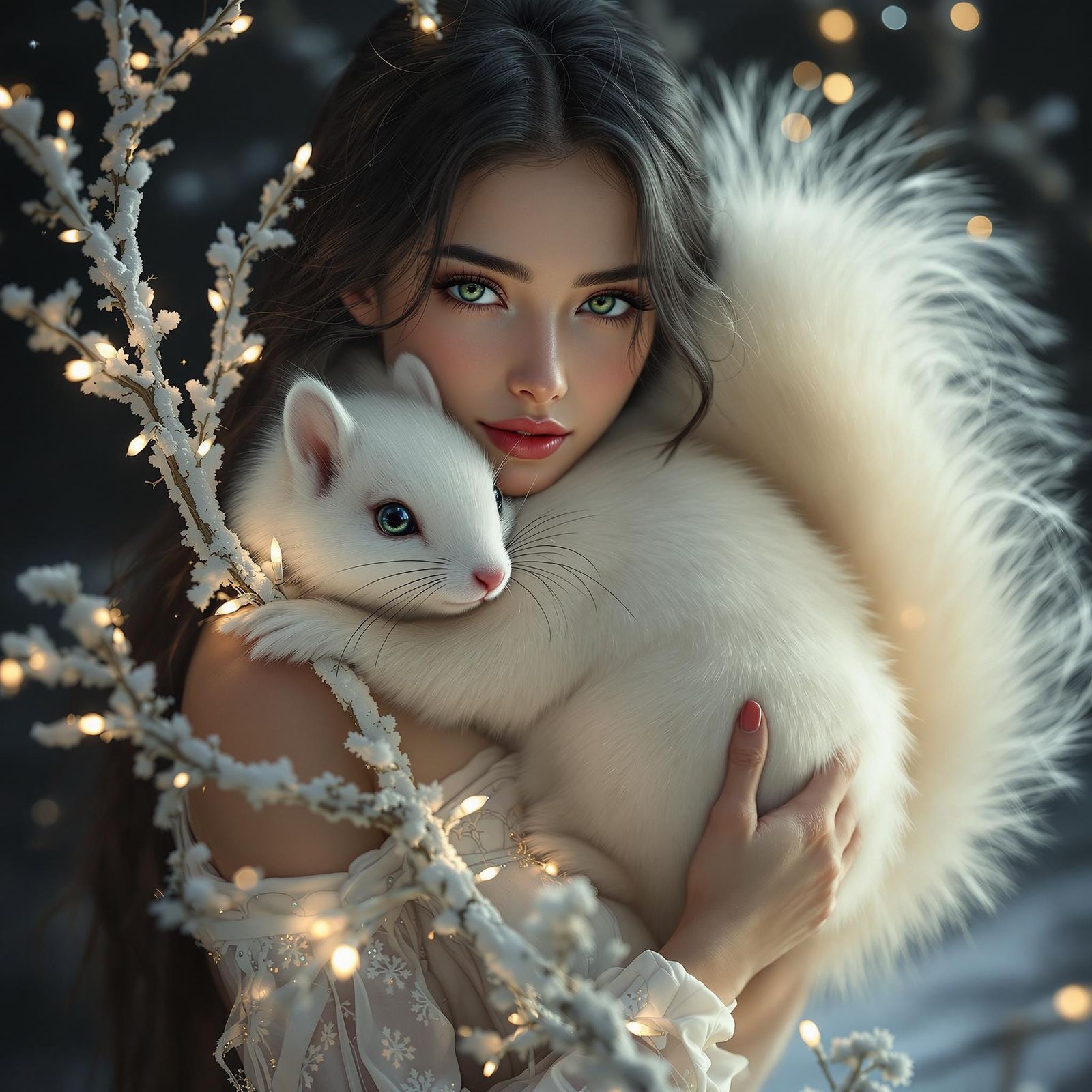 Ethereal Winter Portrait with Majestic White Squirrel