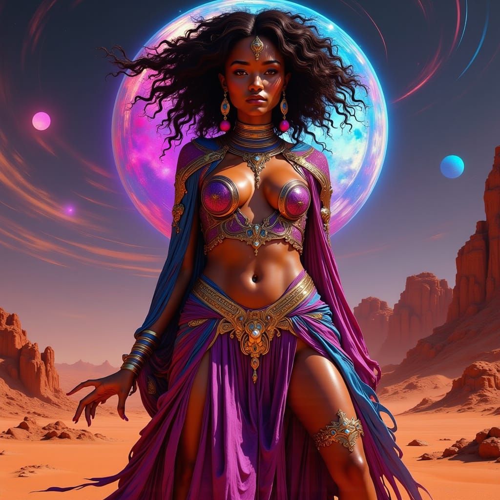 Glowing Rococo Goddess in Martian Elegance