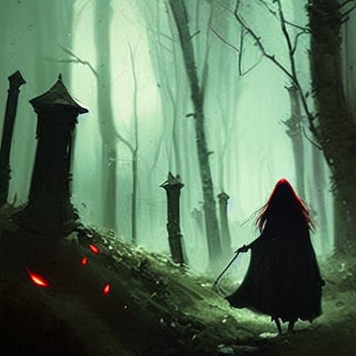 Red-Haired Witch Walking Under Dynamic Lighting