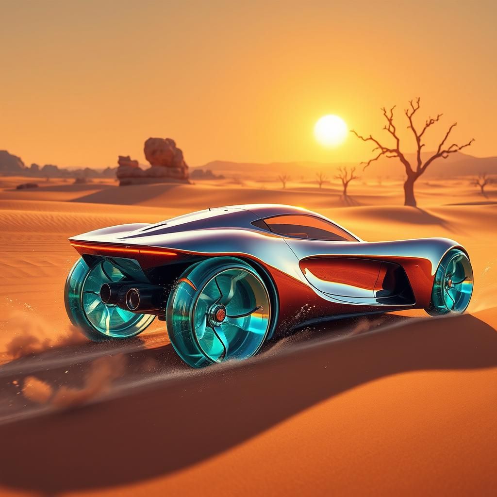 Futuristic Supercar Speeds Through Arid Desert Landscape