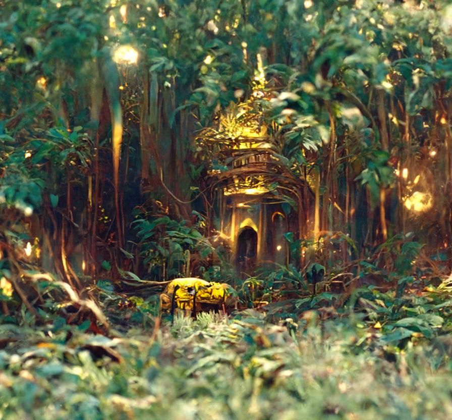 Mysterious Jungle Temple Landscape Illustration