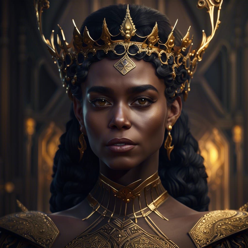 Regal Queen with Golden Eyes: Fantasy Concept Art