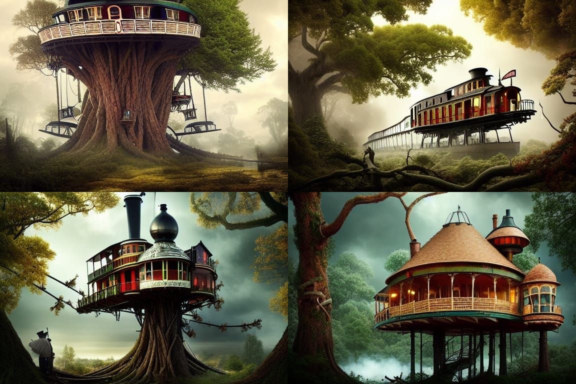 Fantastical Steampunk Treehouse in the Forest