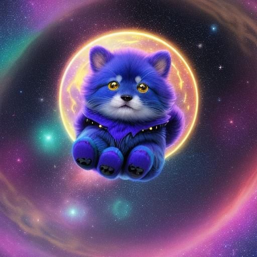 Cosmic Puppy Floats Through Dreamy Galaxy