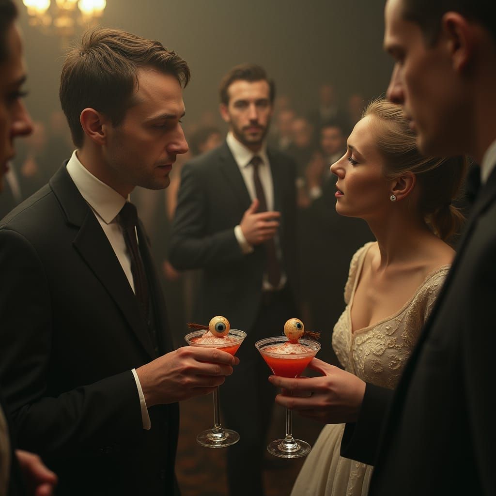 Surreal Cocktail Party with Eyeballs, Dreamlike Ambiance