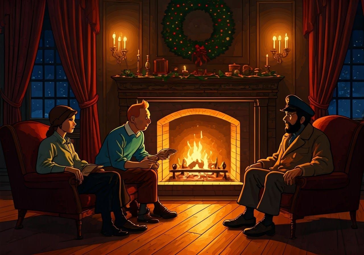 Belgian Detectives Gather Around Christmas Fire in the Ligne...