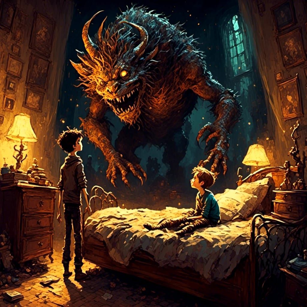 <lora:SybilThorn-LORA5:1.0> a little boy making friends with...