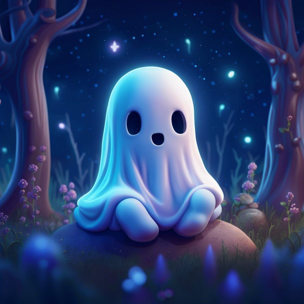 Cute Kawaii Ghost in Forest Clearing