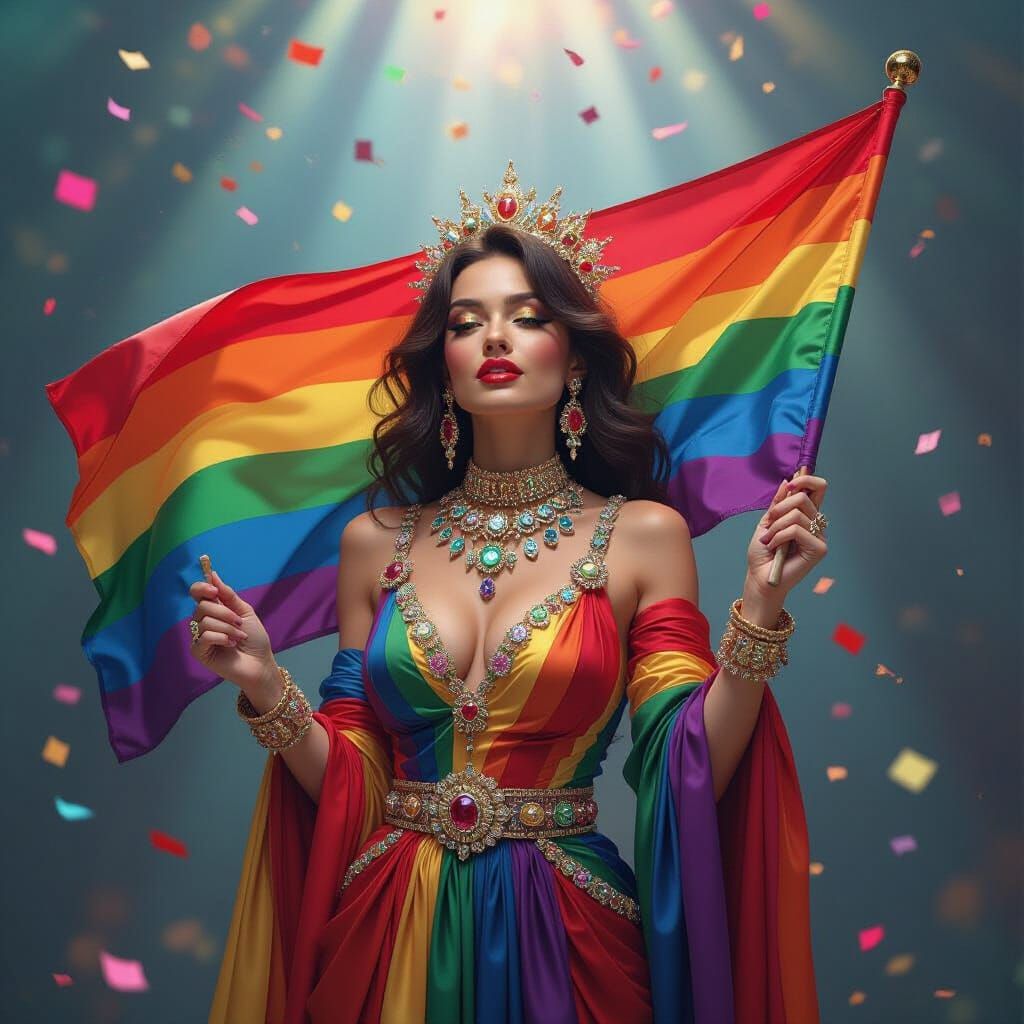 Vibrant Lesbian Woman with Jewels and Flag in Digital Matte ...