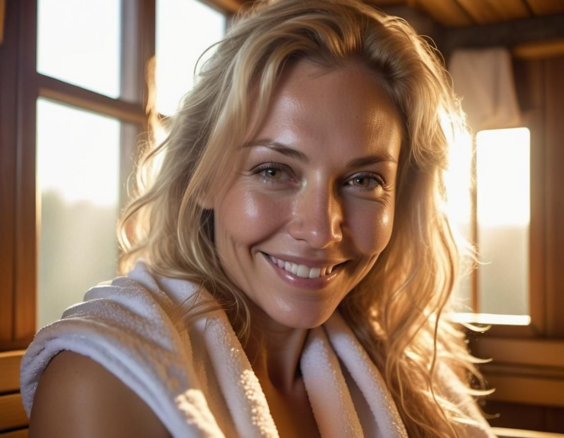 Radiant Woman Lounging in Sauna: Renaissance Style