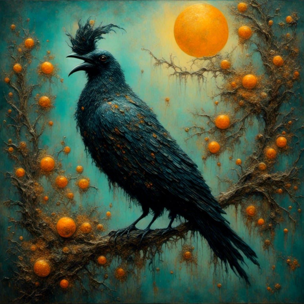 Melancholy Raven Painting in Golden Light
