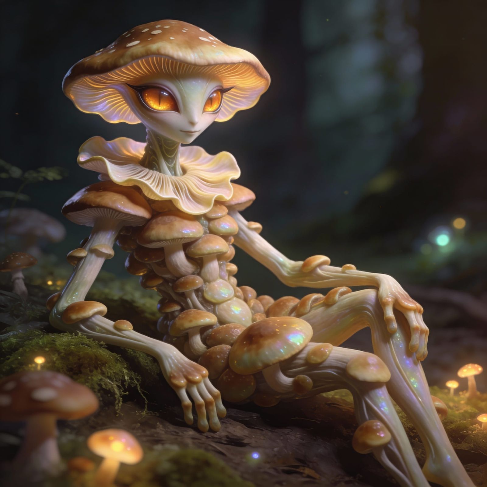 Elegant Alien of Forest Mushroom With Armond Eyes