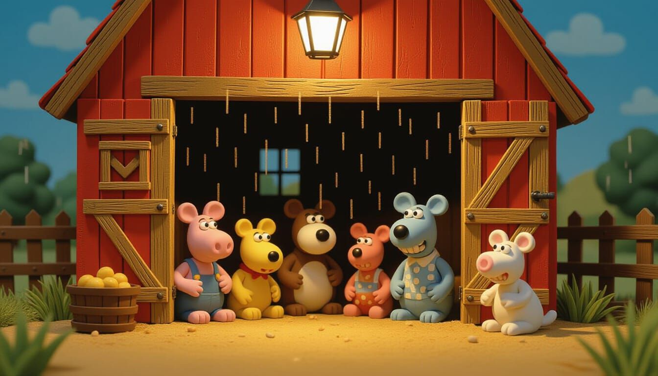 Animals Seek Shelter in Cozy Claymation Barn