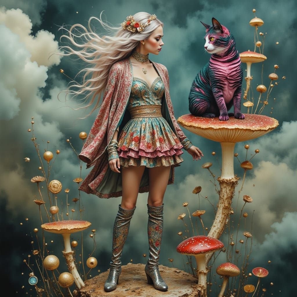 Surreal Cheshire Cat Transformation in Dreamscape