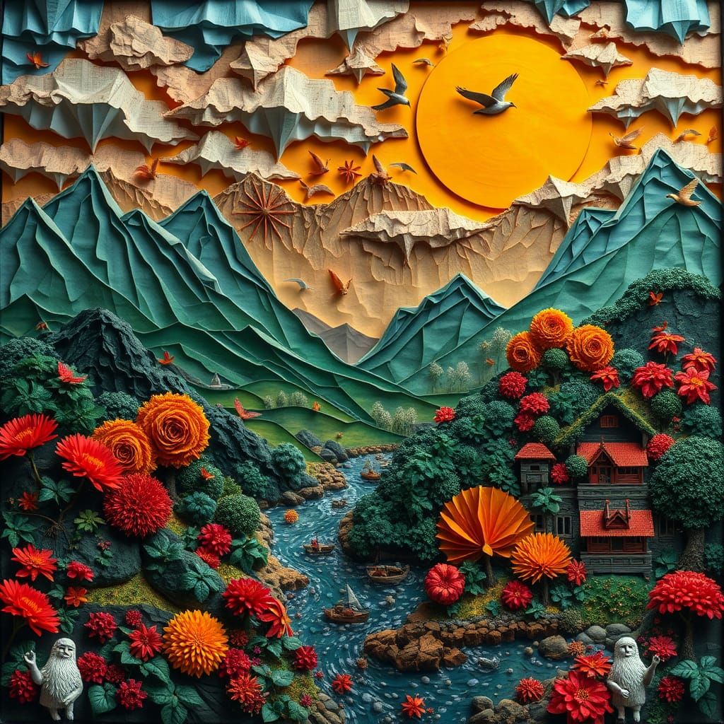 Vivid 3D Collage of an Autumn Landscape