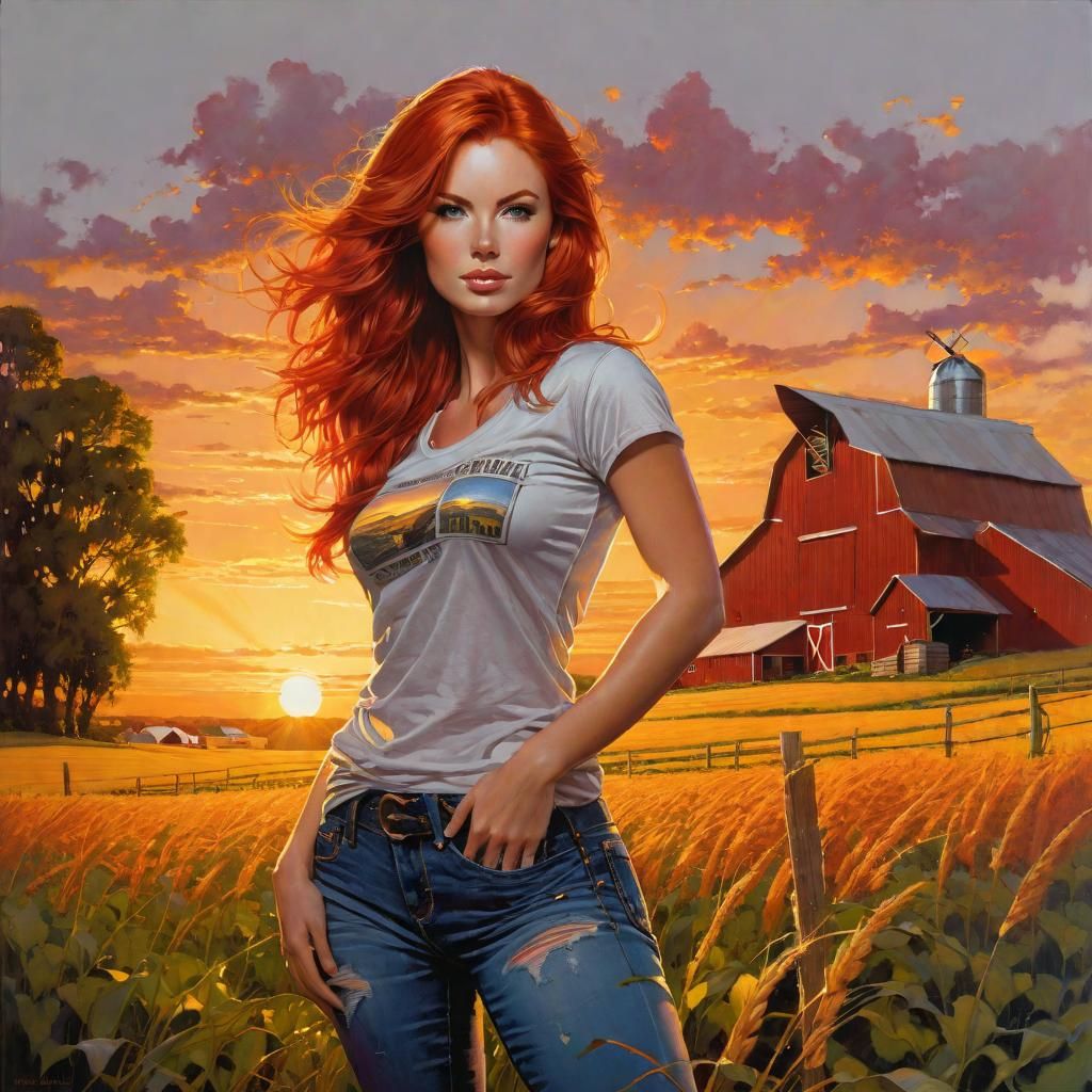 Stunning Farm Girl Portrait at Midwest Sunset