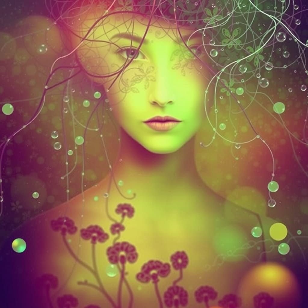 Postmodern Botanical Goddess with Cosmic Vogue Face