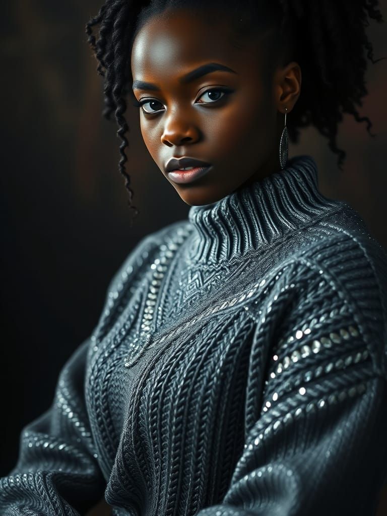 Stunning Portrait of a Black Woman in Silver Jumper