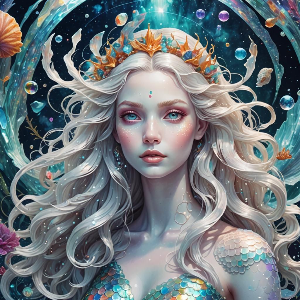 White Mermaid in Astral Cosmic Illustration
