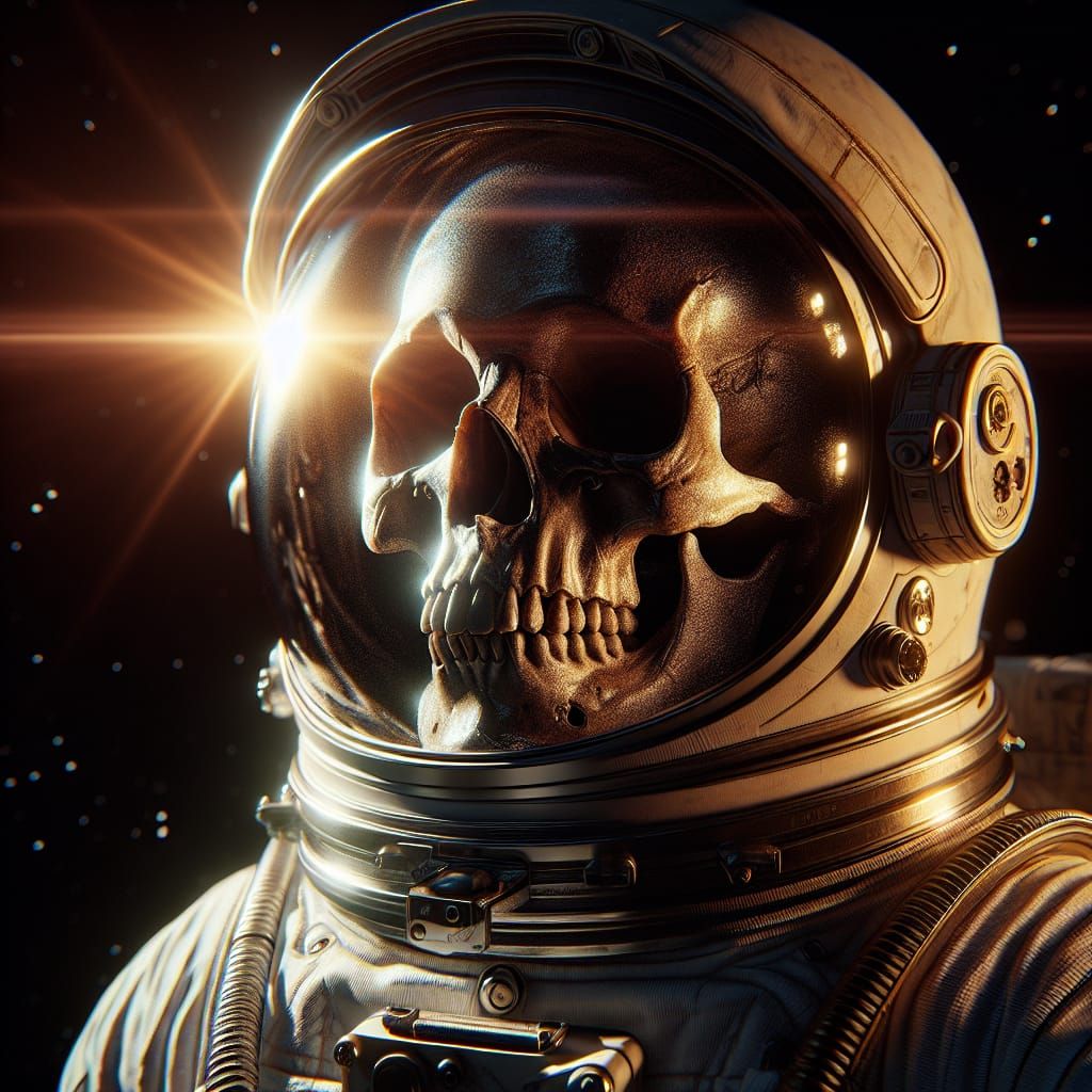 Astronaut Skull Helmet Floating in Space
