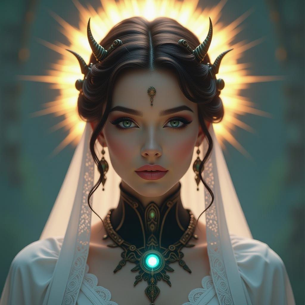 Mystical Half-Human, Half-AI Figure in Ethereal Digital Art
