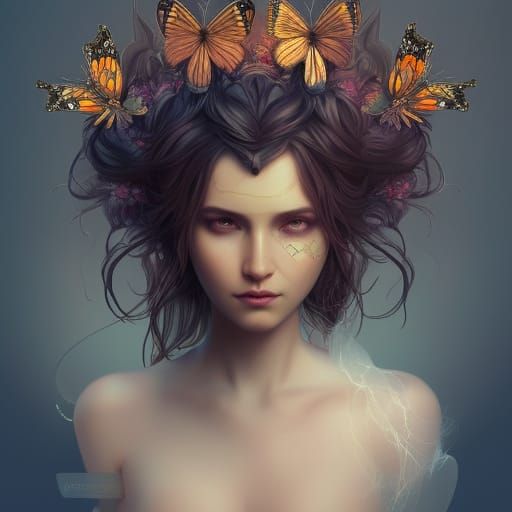 Butterfly Crown Portrait in Hyperdetailed Style