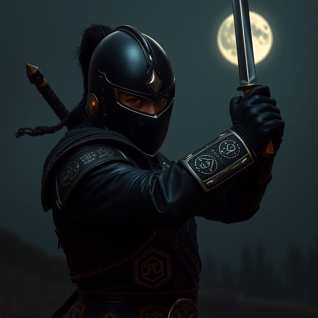 Art Deco Warrior in the Moonlight