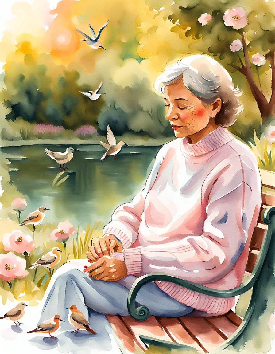 Hopeful Breast Cancer Survivor in Watercolor Painting