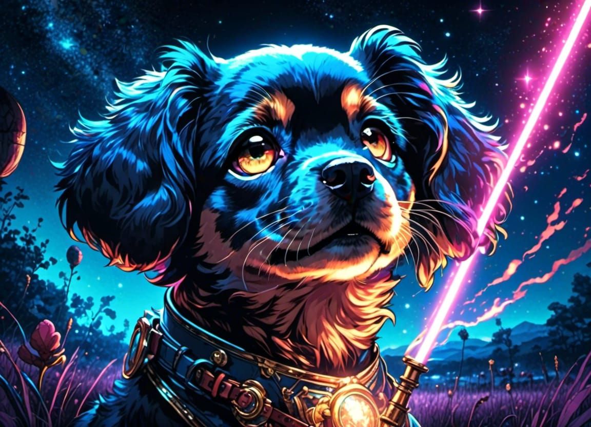 Bioluminescent Puppy Portrait in Dreamy Cinematic Style