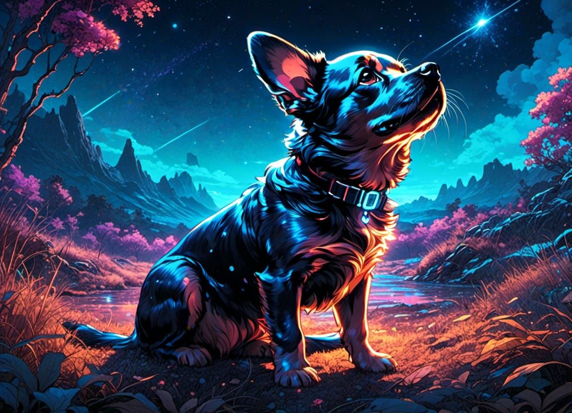 Bioluminescent Puppy Portrait in Cinematic Style