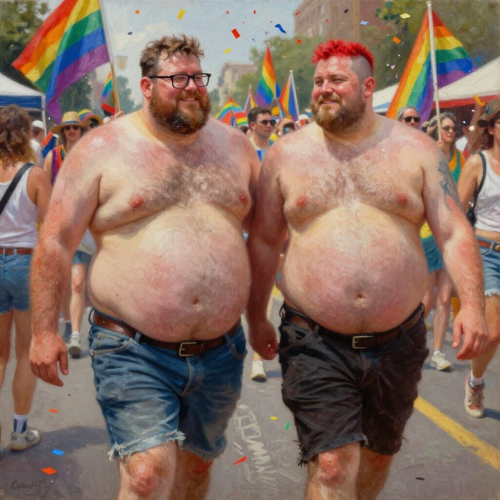 Joyful Pride Parade Oil Painting of Two Men