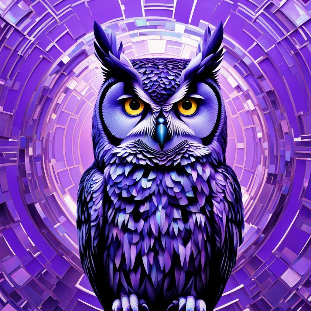 Glittering Holographic Owl Shatters Lavender Mirror in a Kli...