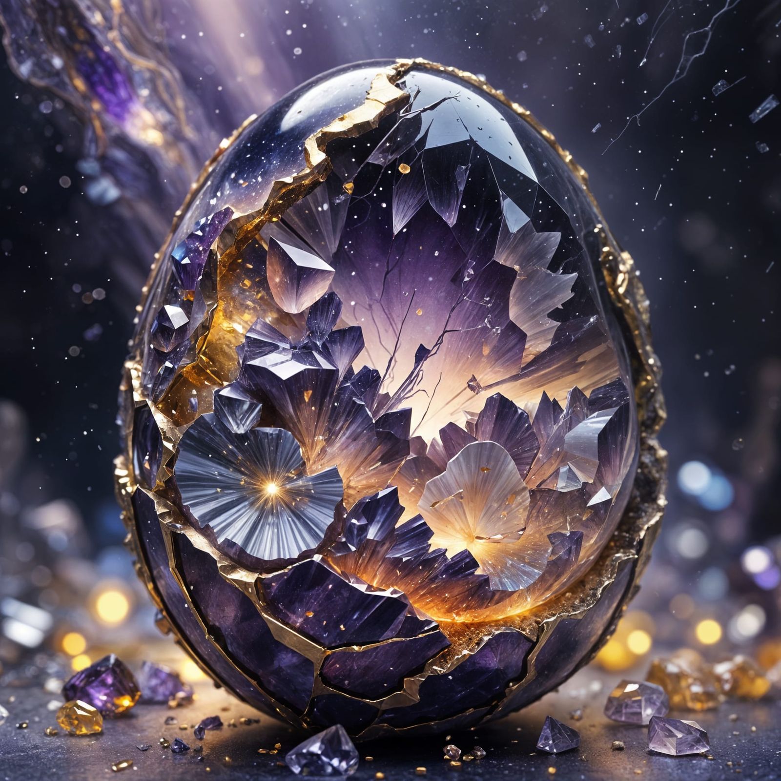 Surreal Geode Egg in Hyper-Detailed Digital Oil Painting