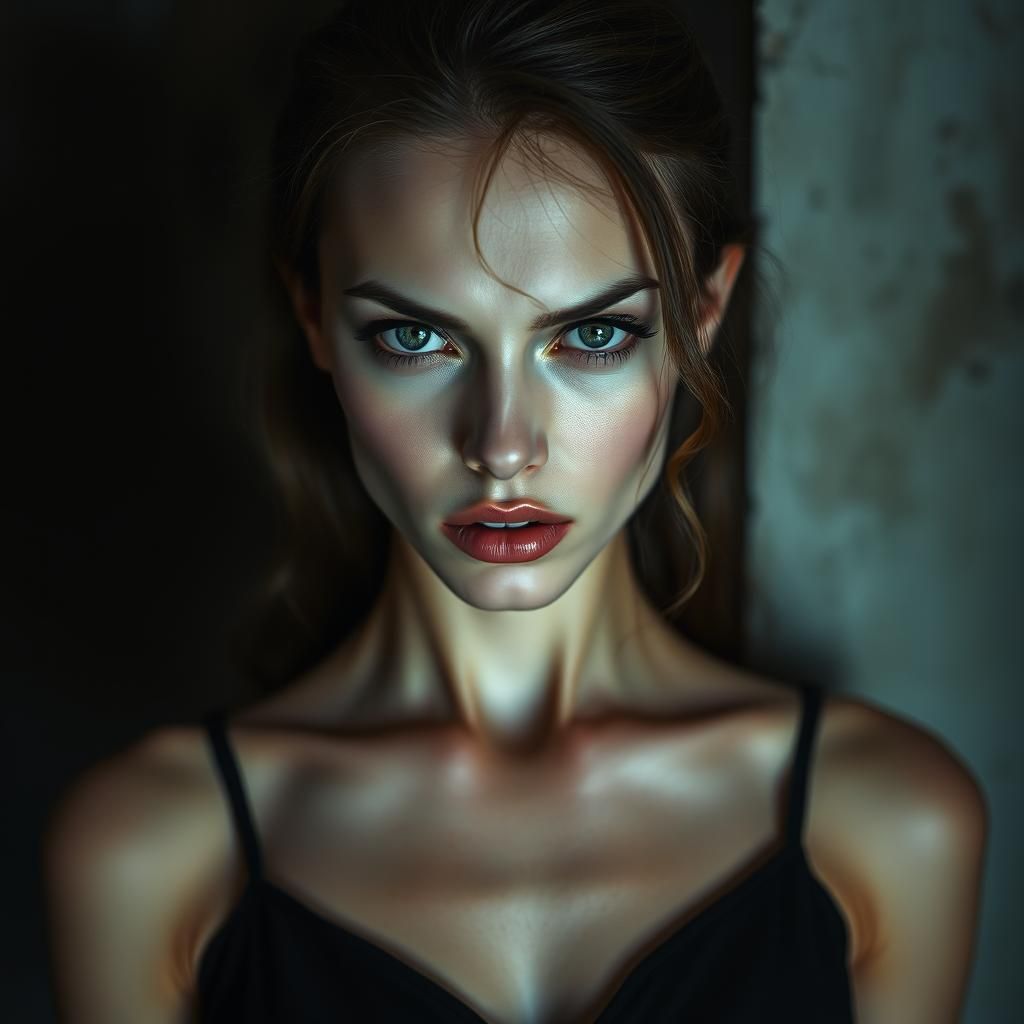 Dramatic Woman Portrait in Hyperrealistic Style