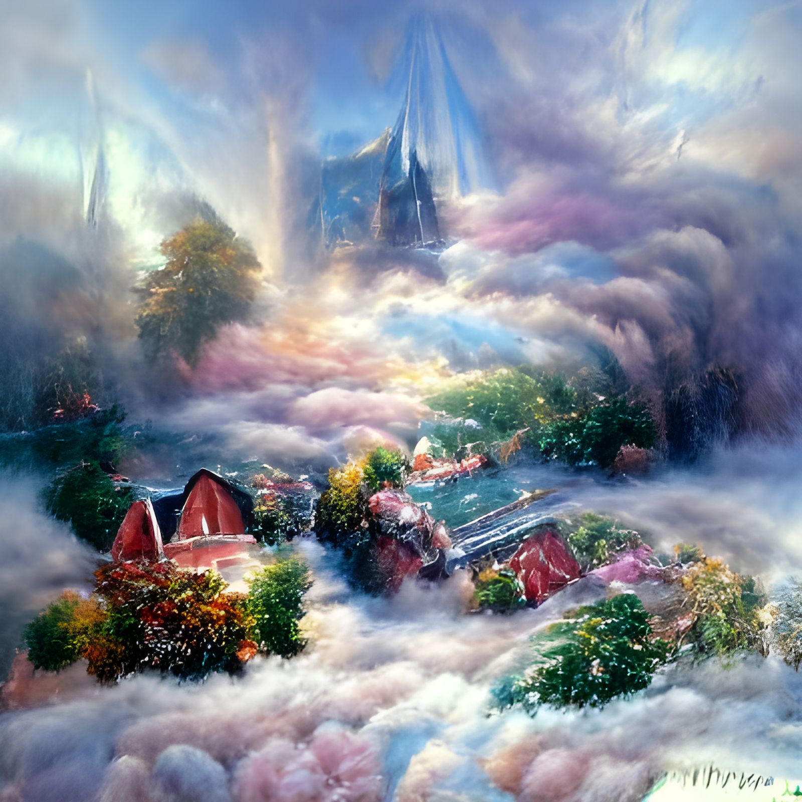 Ethereal Fantasy Heaven in Kinkade Style