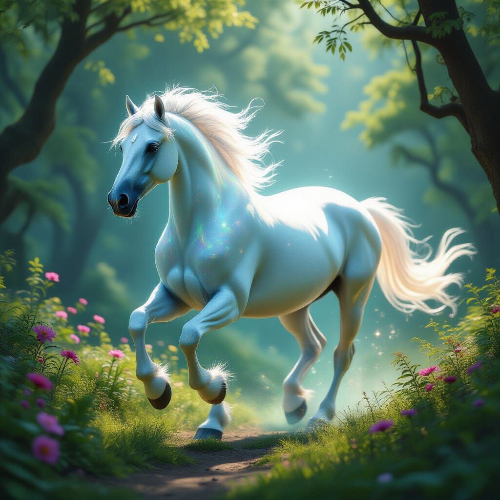 Luminous Horse in Enchanted Forest, Digital Art