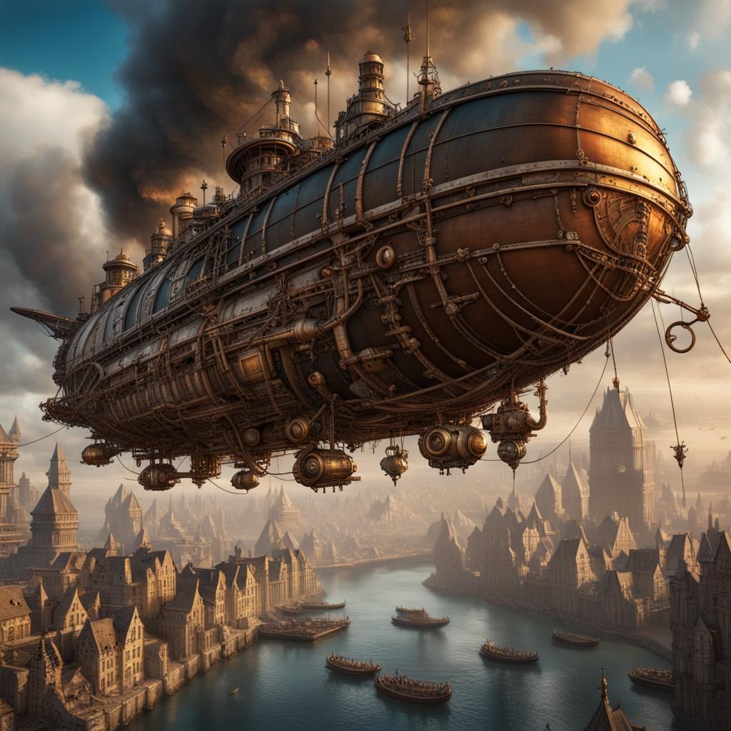 Steampunk Airship Battle with Arcane Magic