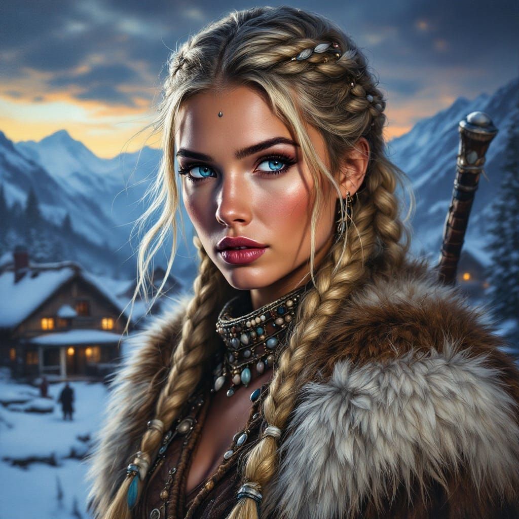 Impasto Oil Painting of Enchanting Viking Woman in Tradition...