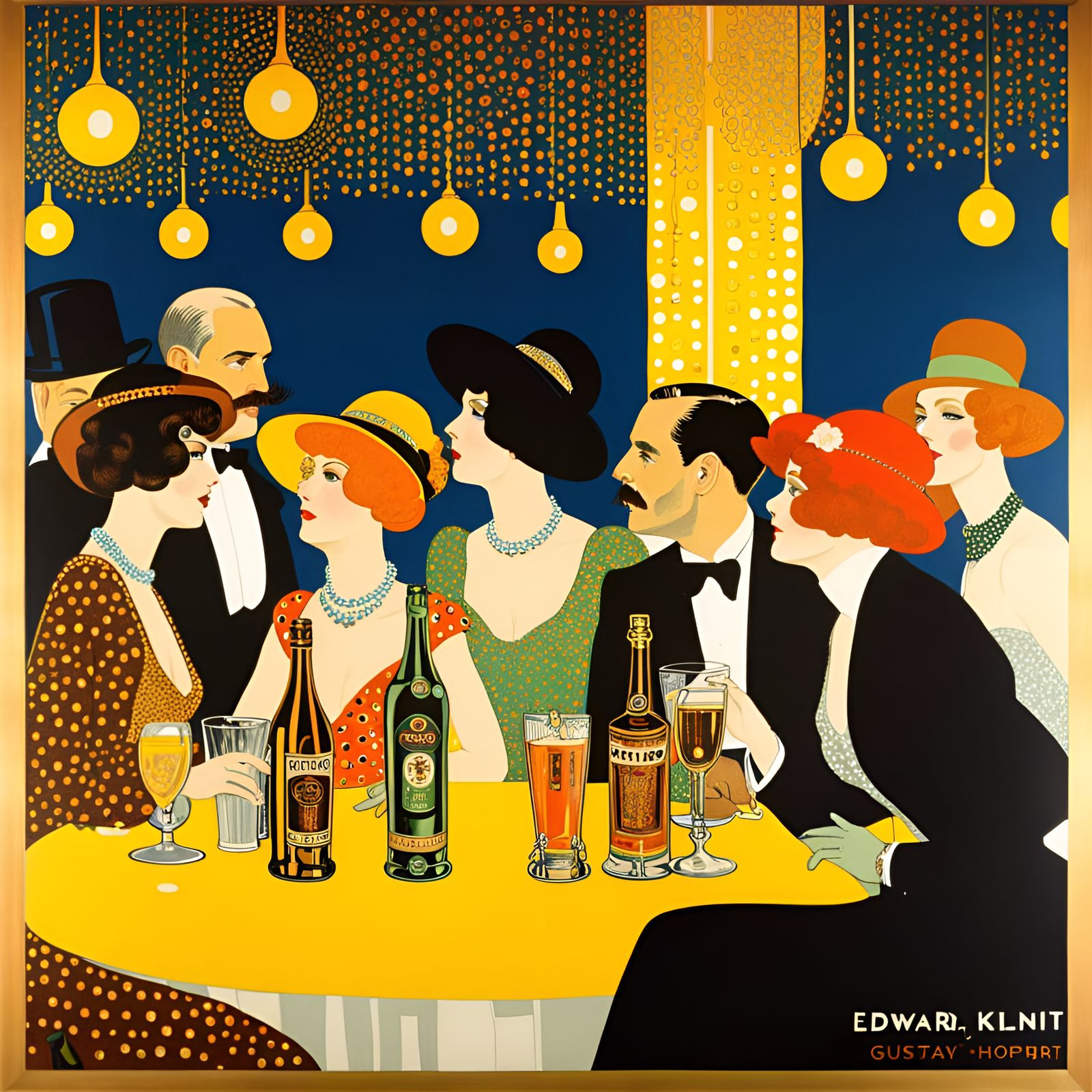 Hungarian Pub Poster in Klimt and Hopper Style