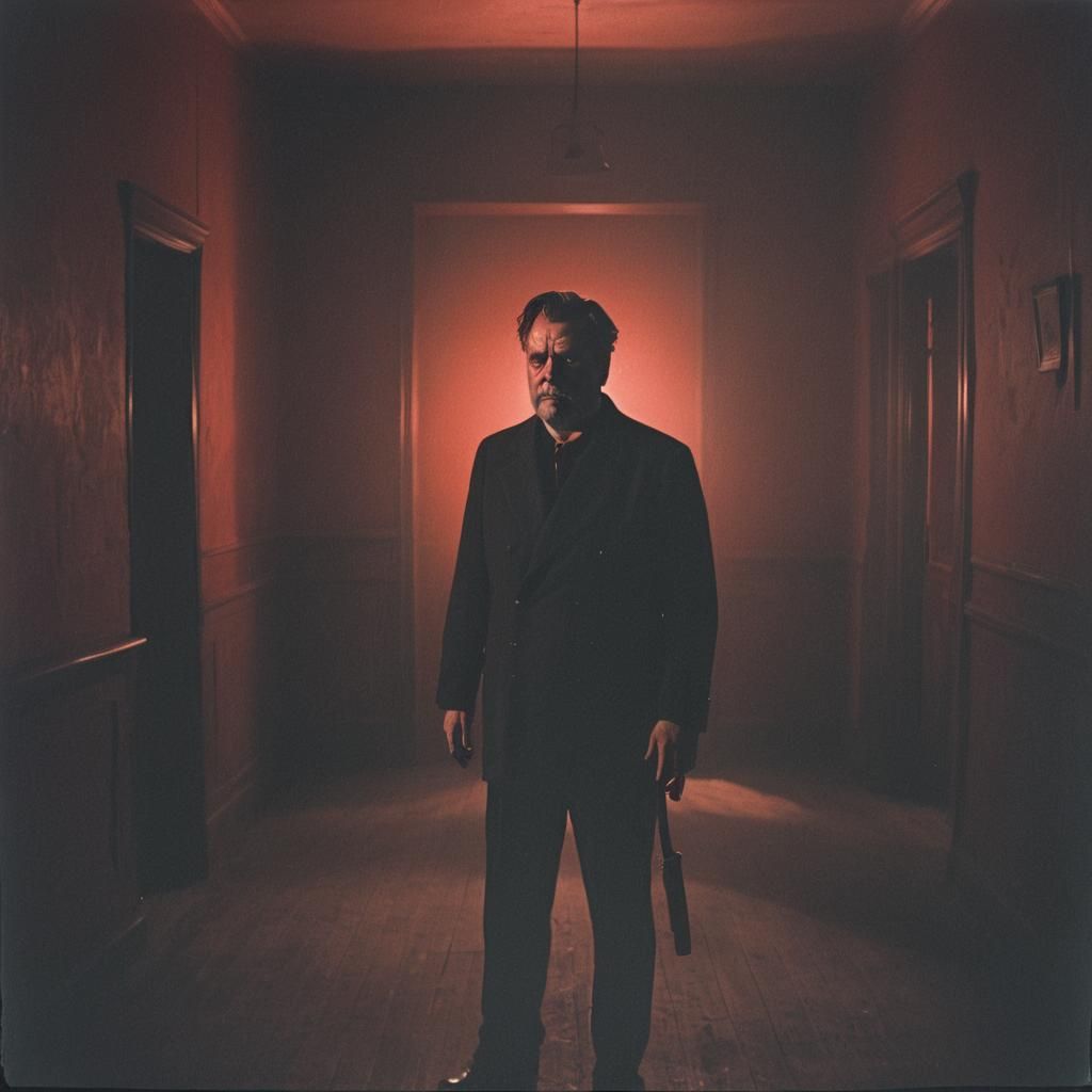 Film Noir Figure in Red Room